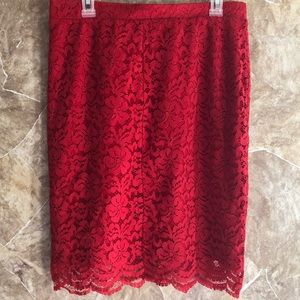 Fabulous red lace medium length skirt